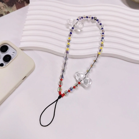 Catena per Cellulare in Perline di Cristallo Acrilico Con Ciondoli a Fiocco e Nuvola Cinturino da Polso Anti-Smarrimento per Donna Ragazza