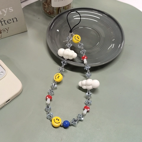 Ins Style Beaded Phone Chain Handmade Acrylic Cloud Mushroom Smiley Face Anti-Lost Lanyard For Women Tech Accessories