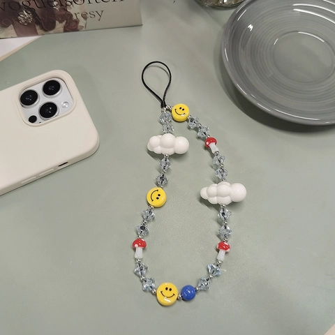 Ins Style Beaded Phone Chain Handmade Acrylic Cloud Mushroom Smiley Face Anti-Lost Lanyard For Women Tech Accessories