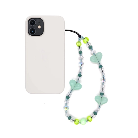 Acrylic Heart Beaded Phone Chain Handmade Glass Crystal Artificial Pearl Lanyard For Women Tech Accessories ins Style Anti-Lost Strap