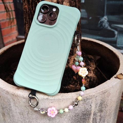 Beaded Phone Chain Macaron Acrylic Flower Heart Charm Multicolored Phone Strap Keychain Bag Accessory Women Girls Gift