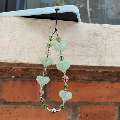 Beaded Heart Phone Chain Acrylic Crystal Copper Beads Lanyard Anti-Lost Mobile Charm For Women Girls Decorative Accessory
