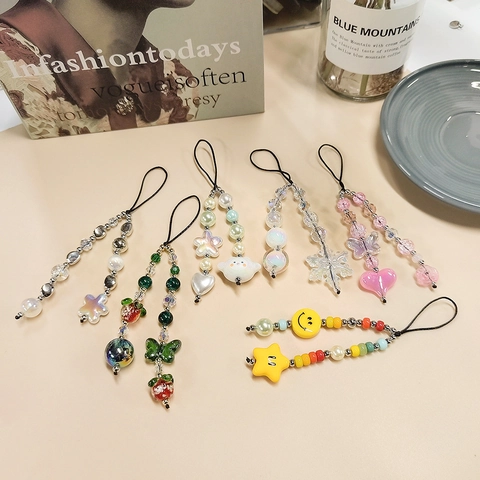 Handgefertigte Handykette Mit Perlen Bunte Herz Stern Smiley Bär Anhänger Schlüsselband Für Damen Taschen Zubehör