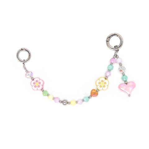 Beaded Phone Chain Macaron Acrylic Flower Heart Charm Multicolored Phone Strap Keychain Bag Accessory Women Girls Gift