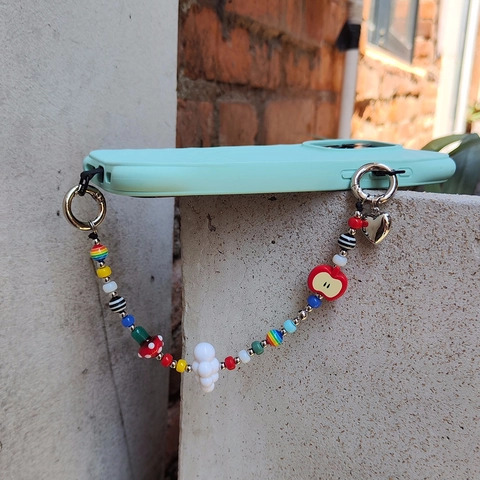 Colorful Handmade Acrylic Beaded Phone Chain With Zinc Alloy Key Ring Heart Apple Mushroom Charm For Women Bag Accessory