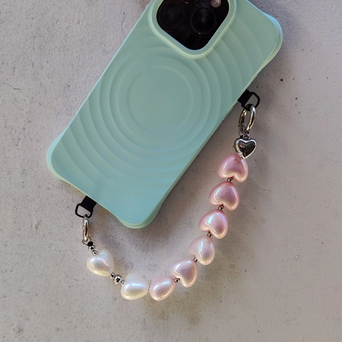 Ins Style Heart Beaded Phone Strap Iridescent Acrylic Metal Chain Charm Women Phone Case Accessories Heart Pendant