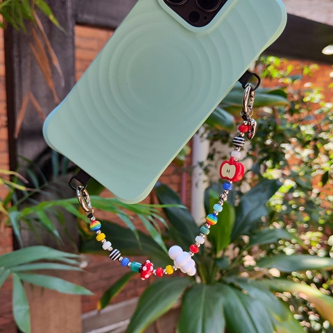 Colorful Handmade Acrylic Beaded Phone Chain With Zinc Alloy Key Ring Heart Apple Mushroom Charm For Women Bag Accessory