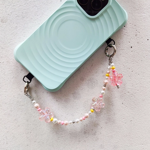 Handmade Beaded Phone Charm Sakura Flower Acrylic Heart Star Bag Hanging Chain For Women Girls Tech Accessories Decor
