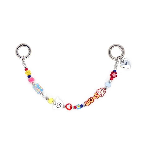 Multicolor Handmade Beaded Phone Charm Chain With Zinc Alloy Heart Pendant Acrylic Flower Alphabet Beads Women Accessory