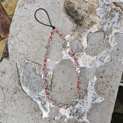 Cadena para Teléfono de Abalorios Cristal Corazón Hecha a Mano para Mujer Rosa Rojo Irisado Correa de Resina Vidrio