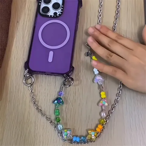 Catena per Telefono Multiuso in Acciaio Inossidabile Tracolla per Borsa in Metallo Con Perline Colorate per Donna Accessori Moda