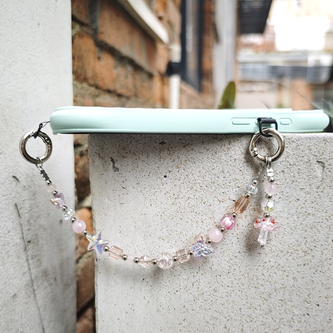 Handmade Beaded Phone Chain Sweet Acrylic Butterfly Mushroom Star Bag Charm Accessory With Dual Zinc Alloy Rings For Women Girls Jewelry