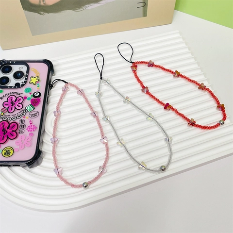 Ins Stil Schmetterling Perlen Telefonkette Harz Glasperlen Anti-Verlust Handgelenksschlaufe Kamera Schlüsselanhänger Schmuck Für Damen