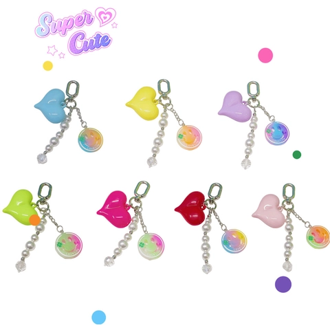 Acrylic Heart Bow Star Keychain With Faux Artificial Pearl Colorful Smiley Face Bag Charm Dopamine Phone Strap For Women Gift