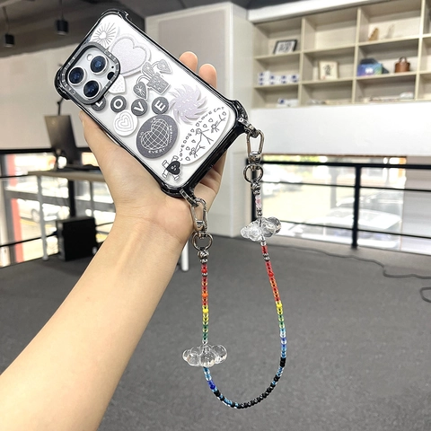 Handgefertigte Perlen Handyband Bunte Herz Wolke Acryl Glasperlen Universelle Tasche Anhänger Gurt Für Damen Mädchen Geschenk