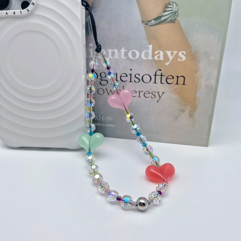 Ins Style Colorful Heart Beaded Phone Strap Handmade Glass Acrylic Bead Mobile Phone Chain Wristlet Wrist Strap For Women Girls