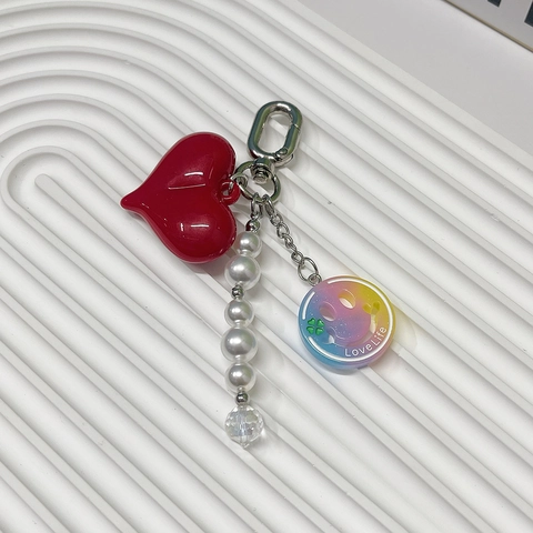 Acrylic Heart Bow Star Keychain With Faux Artificial Pearl Colorful Smiley Face Bag Charm Dopamine Phone Strap For Women Gift