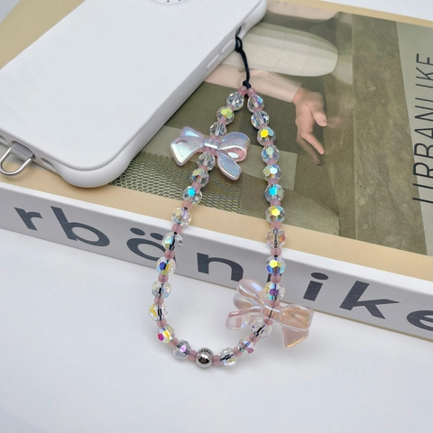 Catenella per Cellulare con Perline in Cristallo Rosa Farfalla Fatta a Mano Fiocco in Acrilico Aurora per Donna