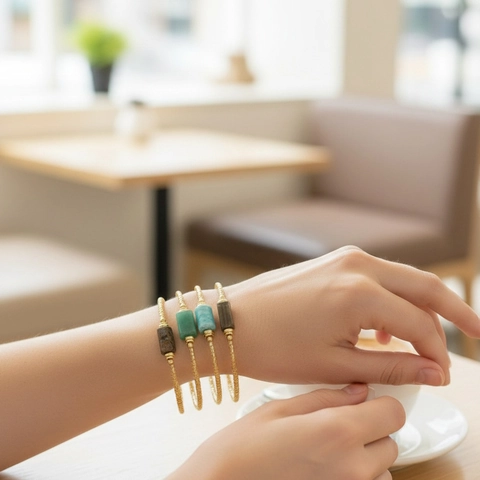 Boho Naturstein Perlenarmband Vergoldetes Kupfer Minimalistisch Verstellbares Zylinder Kristall Quarz Armband Für Damen Schmuck