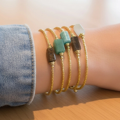 Boho Naturstein Perlenarmband Vergoldetes Kupfer Minimalistisch Verstellbares Zylinder Kristall Quarz Armband Für Damen Schmuck