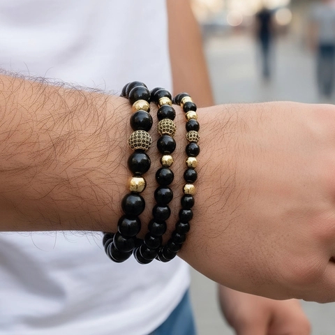 Men Fashion Crown Beaded Bracelet Hip Hop Tiger Eye Stone Lava Stone Agate Handmade Zirconia Bracelet For Daily Men Jewelry