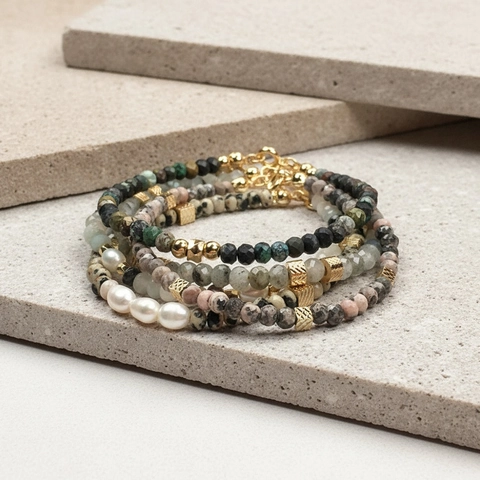 Boho Freshwater Pearl Semi-precious Stone Beaded Bracelet For Women Gold Plated Copper Geometric Natural Stone Jewelry Gift