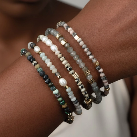 Boho Freshwater Pearl Semi-precious Stone Beaded Bracelet For Women Gold Plated Copper Geometric Natural Stone Jewelry Gift