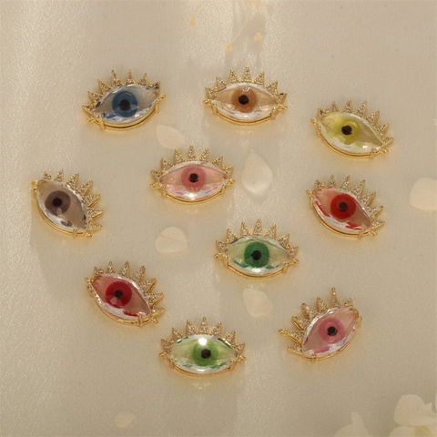 DIY Evil Eye Pendant Connector Copper Gold Plated Crystal Zirconia Micro Pave Charm For Jewelry Making Necklace Bracelet