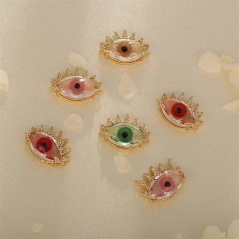 DIY Evil Eye Pendant Connector Copper Gold Plated Crystal Zirconia Micro Pave Charm For Jewelry Making Necklace Bracelet
