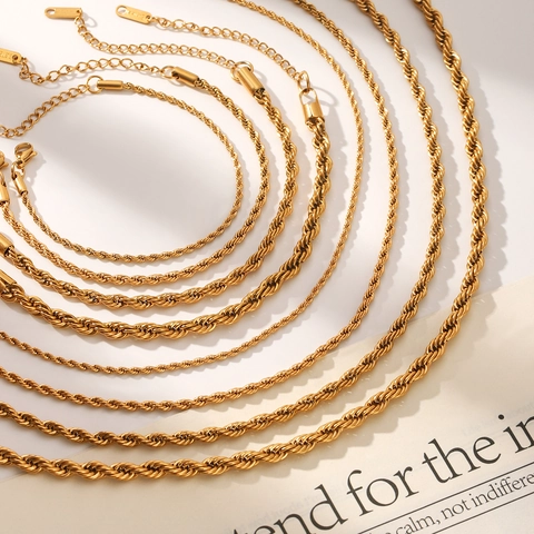 18K Gold Plated Stainless Steel Rope Chain Necklace For Women Minimalist Twist Link Chain Jewelry Daily Wear Necklaces