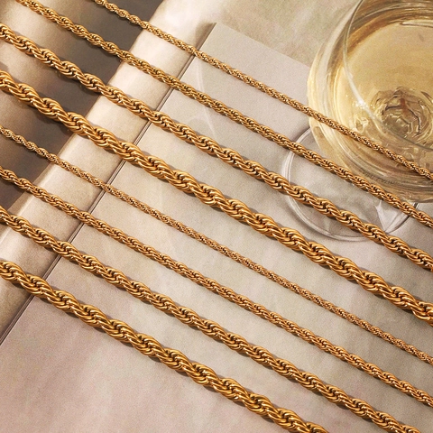 18K Gold Plated Stainless Steel Rope Chain Necklace For Women Minimalist Twist Link Chain Jewelry Daily Wear Necklaces