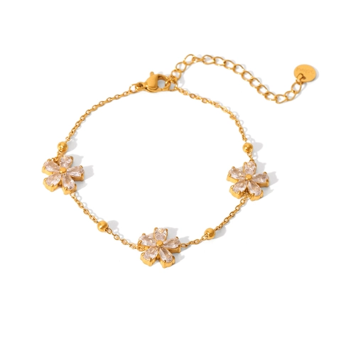 18K Gold Plated Stainless Steel Zirconia Bracelet For Women Ins Style Heart Floral Tennis Chain Bracelet Jewelry Gift