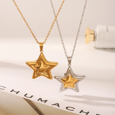 Collana con Ciondolo a Pentagramma in Acciaio Inossidabile Minimalista per Donna Gioielli con Catena a Stella Placcata Oro Argento