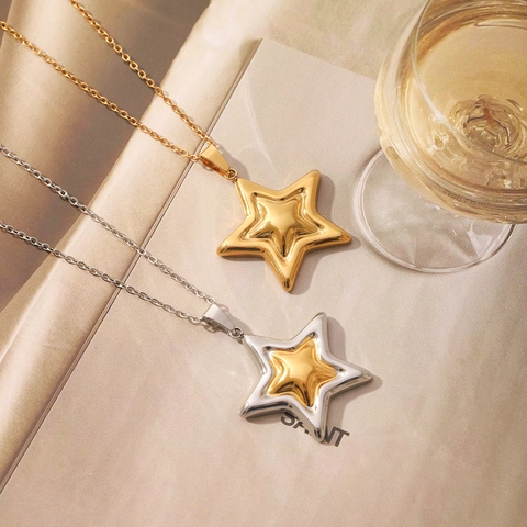 Collana con Ciondolo a Pentagramma in Acciaio Inossidabile Minimalista per Donna Gioielli con Catena a Stella Placcata Oro Argento