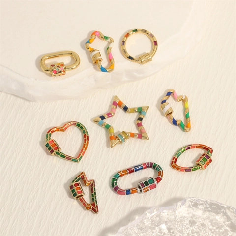 Gold Plated Copper Colorful Enamel Pendant Connectors DIY Jewelry Making Carabiner Screw Lock Heart Star Geometric Pendants