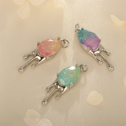 Water Drop Lava Pendant Liquid Metal Gradient Crystal Charm For DIY Jewelry Making Gold Plated Copper Necklace Accessory