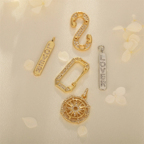 Pendentifs en Cuivre Zirconia DIY Lover Bar Boussole Mousqueton pour Collier Porte-Clés Création Bijoux Mode Femme