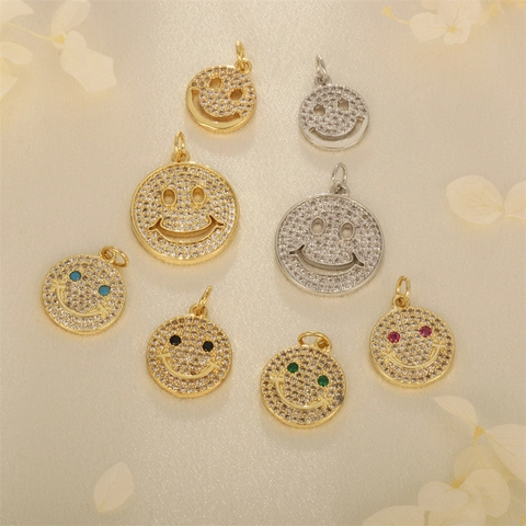 DIY Jewelry Making Copper Zirconia Smiley Face Pendant Cartoon Emoji Charms Necklace Bracelet Findings Accessories For Women