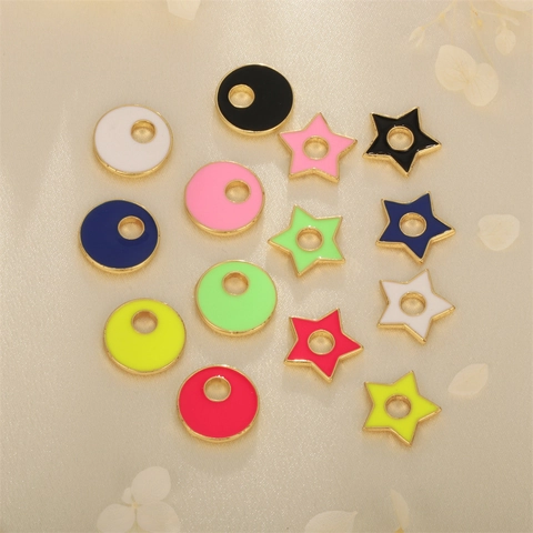 Gold Plated Copper Enamel Circle Pentagram Shape DIY Jewelry Pendant Accessory For Necklace Bracelet Making Handicraft