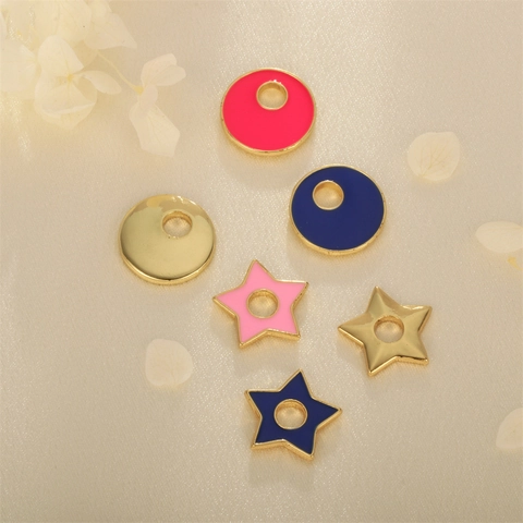 Gold Plated Copper Enamel Circle Pentagram Shape DIY Jewelry Pendant Accessory For Necklace Bracelet Making Handicraft