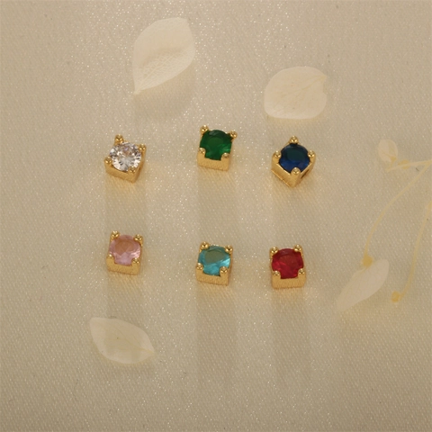 Copper Gold Plated Square Zircon Beads For DIY Necklace Bracelet Making Small Round Cut Colorful Zirconia Inlaid Jewelry Parts