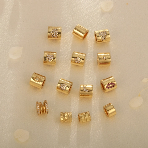 Gold Plated Copper Zirconia Heart Evil Eye Lip Bear Shape Large Hole Spacer Beads For DIY Bracelet Necklace Jewelry Making