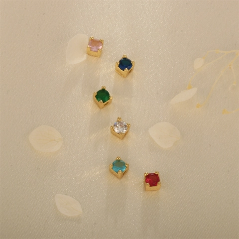 Copper Gold Plated Square Zircon Beads For DIY Necklace Bracelet Making Small Round Cut Colorful Zirconia Inlaid Jewelry Parts