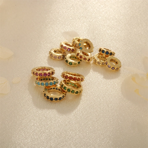 Gold Plated Copper Cubic Zirconia Spacer Beads For DIY Jewelry Making Bracelet Necklace Colorful Wheel Rondelle Beads