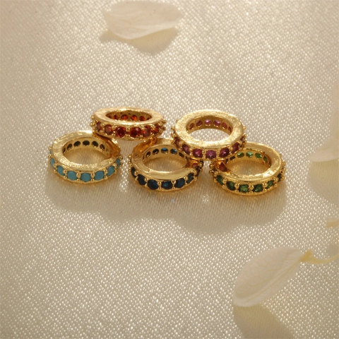 Gold Plated Copper Cubic Zirconia Spacer Beads For DIY Jewelry Making Bracelet Necklace Colorful Wheel Rondelle Beads