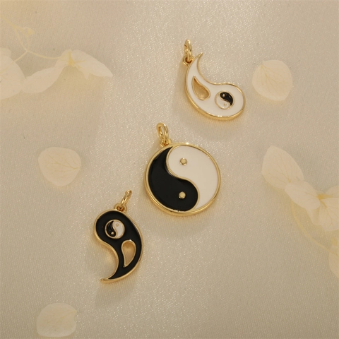 18K Gold Plated Copper Zirconia Tai Chi Pendant Yin Yang Enamel Bagua Connector DIY Jewelry Making Accessory For Women