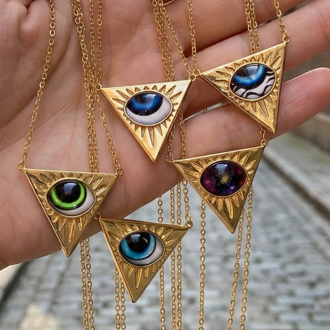 Vintage Evil Eye Pendant Necklace Gold Plated Copper Mysterious Turkish Eye Rhinestone Clavicle Chain Jewelry For Women Party