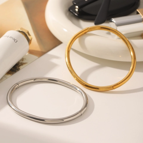 Minimalist Stainless Steel Bangle For Women Waterproof 18K Gold Plated Geometric Hinged Circle Bracelet High Quality Jewelry