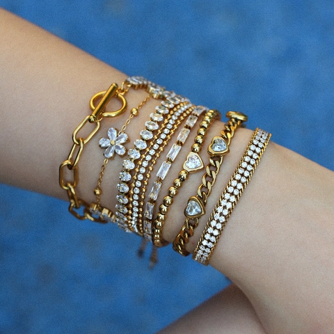 Bracciale in Acciaio Inossidabile con Zircone Fiore Cuore Gioielli di Lusso per Donna Elegante Accessori Mano