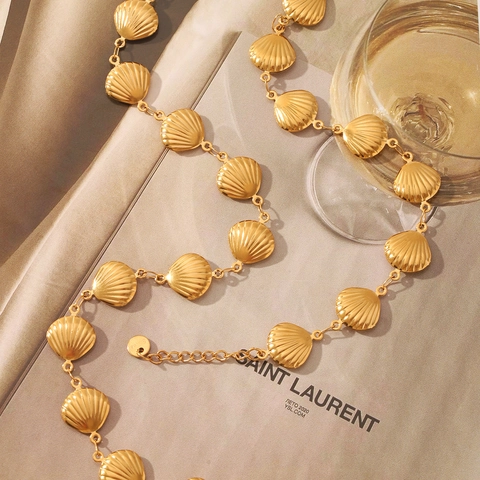 18K Gold Plated Stainless Steel Shell Necklace And Bracelet For Women Radiating Texture Minimalist Elegant Fashion Jewelry